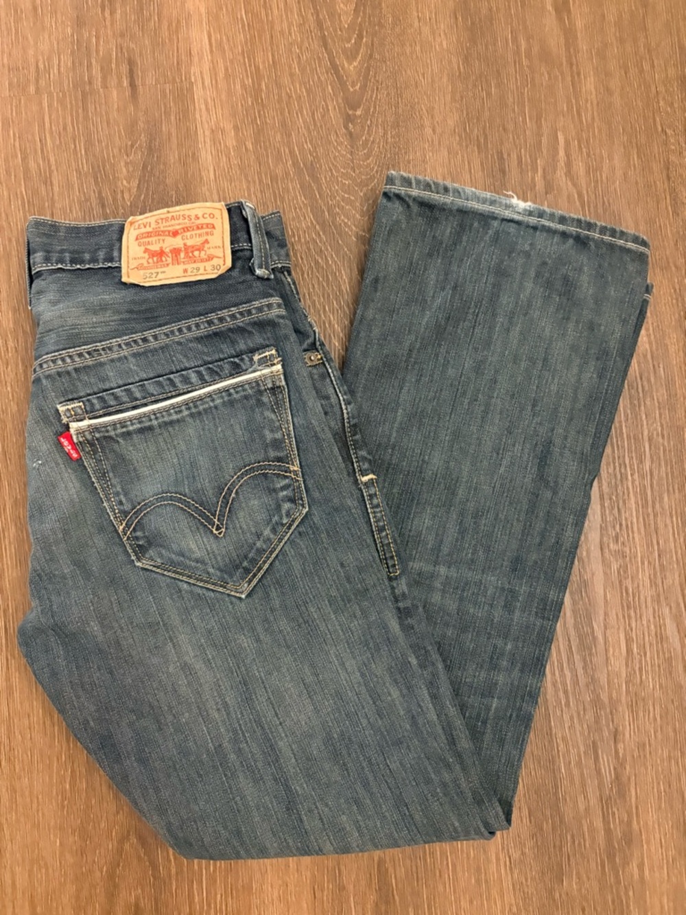 Levi's 527 Slim Bootcut Jeans White Stitch Back Pocket Rare Medium Wash 29x30 28